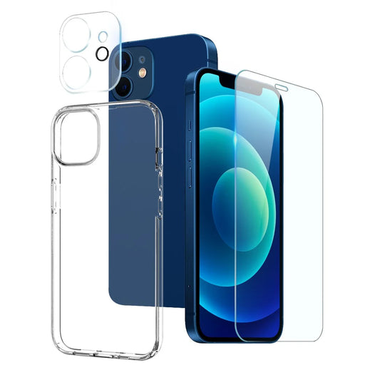 NORTHJO For iPhone 12 6.1 inch Super Clear TPU Phone Case with Tempered Glass Screen Protector and Back Camera Lens Cover - 1