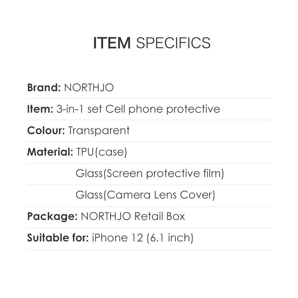 NORTHJO For iPhone 12 6.1 inch Super Clear TPU Phone Case with Tempered Glass Screen Protector and Back Camera Lens Cover - 6