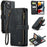 For iPhone 13 Pro Max Phone Cases with Strap CASEME C30 Zipper Multiple Card Holder PU Leather Cover - Black - 1
