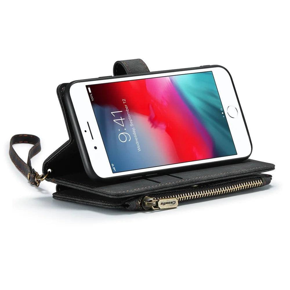CASEME C30 Series for iPhone 6/7/8 4.7-inch/SE (2020)/(2022) Full Protection Zipper Pocket Wallet Case Anti-scratch PU Leather Phone Cover Card Holder - Black - 2
