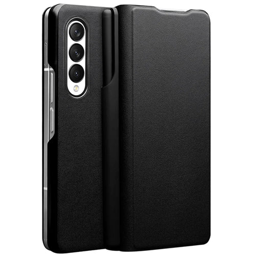 QIALINO For Samsung Galaxy Z Fold3 5G Nappa Texture Genuine Leather Anti-Drop Phone Case Folio Flip Protective Cover with Pen Holder - Black - 1
