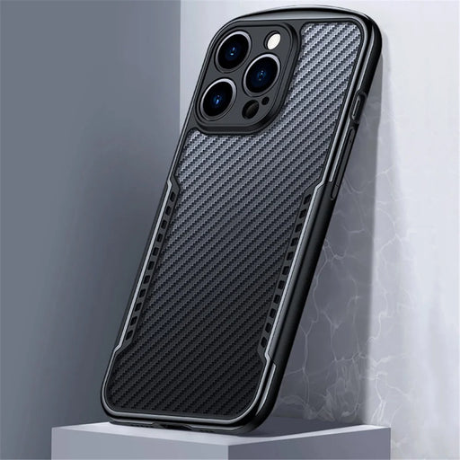 XUNDD Carbon Fiber Texture Phone Case for iPhone 13 Pro 6.1 inch, Reinforced Four Corner Scratch-resistant Matte Shell with Integrated Camera Cover - Black - 2