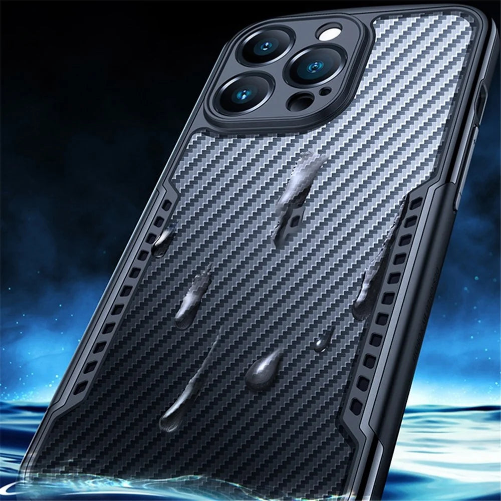 XUNDD for iPhone 13 Pro Max 6.7 inch Anti-drop Matte Phone Case with Camera Protection Carbon Fiber Texture Acrylic + TPU Strengthen Four Corners Back Cover - Black - 6