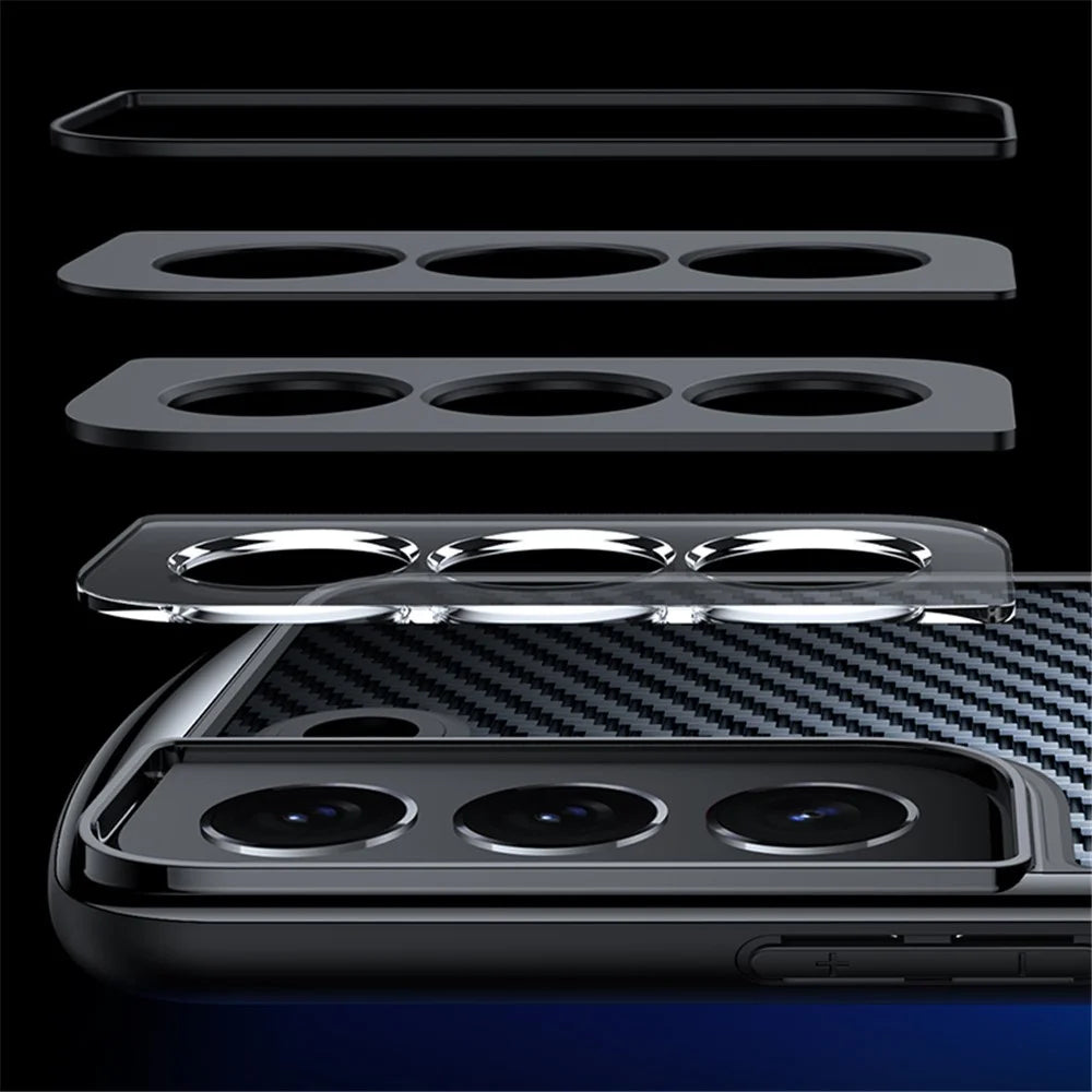 XUNDD Carbon Fiber Texture Case for Samsung Galaxy S22+ 5G, Reinforced Four Corner Hard Acrylic Soft TPU Matte Shell with Integrated Camera Cover - Black - 7