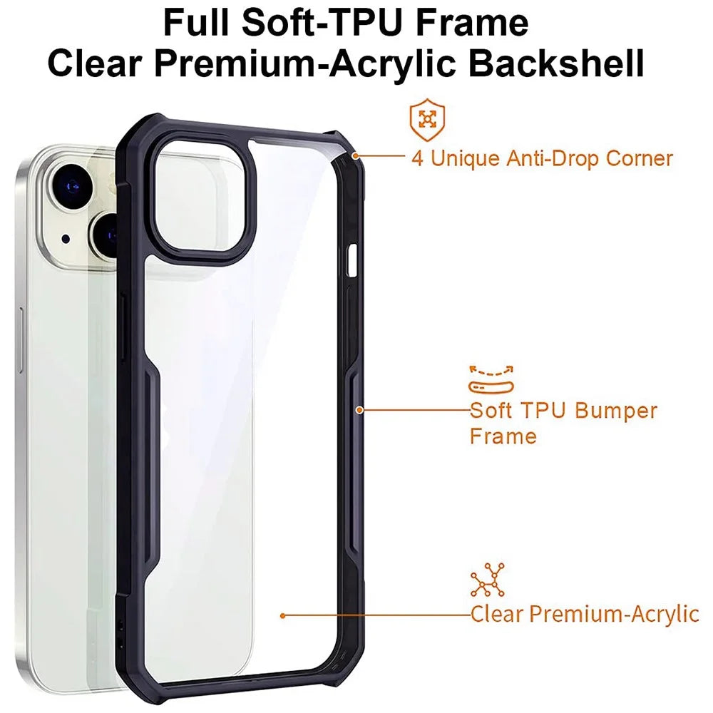 XUNDD for iPhone 13 6.1 inch Scratch-resistant Anti-fall Precise Cutouts Soft Phone Cover Acrylic + TPU Airbag Anti-drop Case - Black - 6