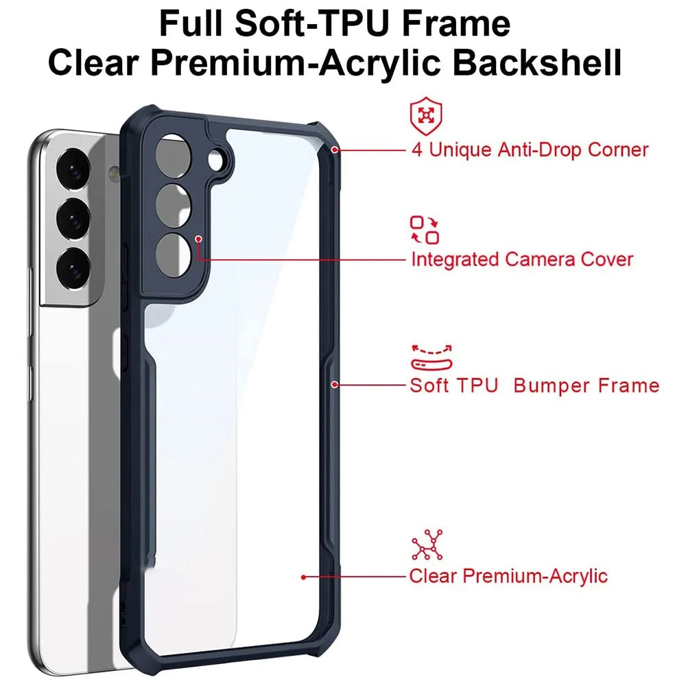 XUNDD for Samsung Galaxy S22 5G Corner Anti-fall Anti-scratch Phone Case Acrylic Back + TPU Bumper Frame Lens Protection Phone Cover - 3
