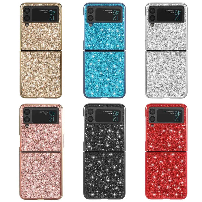 For Samsung Galaxy Z Flip4 5G Glitter Sparkling Case Electroplating TPU Frame Hard PC Back Anti-Slip Protective Cover - Red - 7