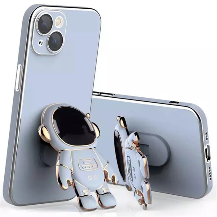 For iPhone 13 6.1 inch Electroplating Frame TPU Anti-drop Phone Case Astronaut Kickstand Protective Cover - Blue - 1