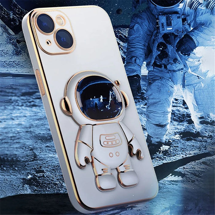 For iPhone 13 6.1 inch Electroplating Frame TPU Anti-drop Phone Case Astronaut Kickstand Protective Cover - Blue - 4