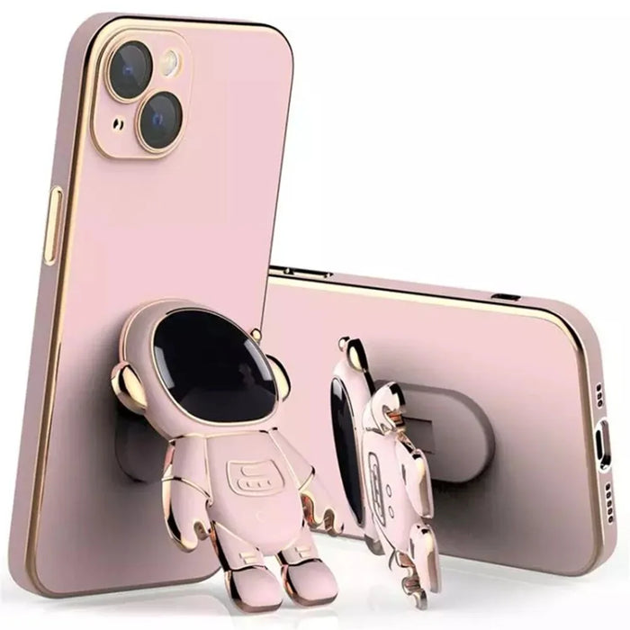 Astronaut Kickstand Phone Case for iPhone 13 mini 5.4 inch, Anti-scratch Electroplating TPU Back Cover - Pink - 1