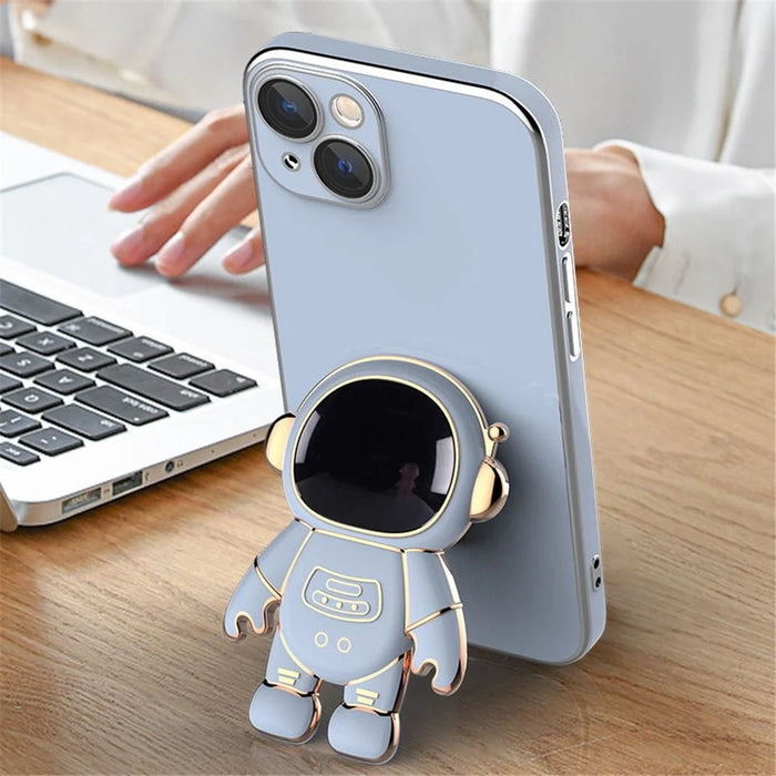 Astronaut Kickstand Phone Case for iPhone 13 mini 5.4 inch, Anti-scratch Electroplating TPU Back Cover - Pink - 4
