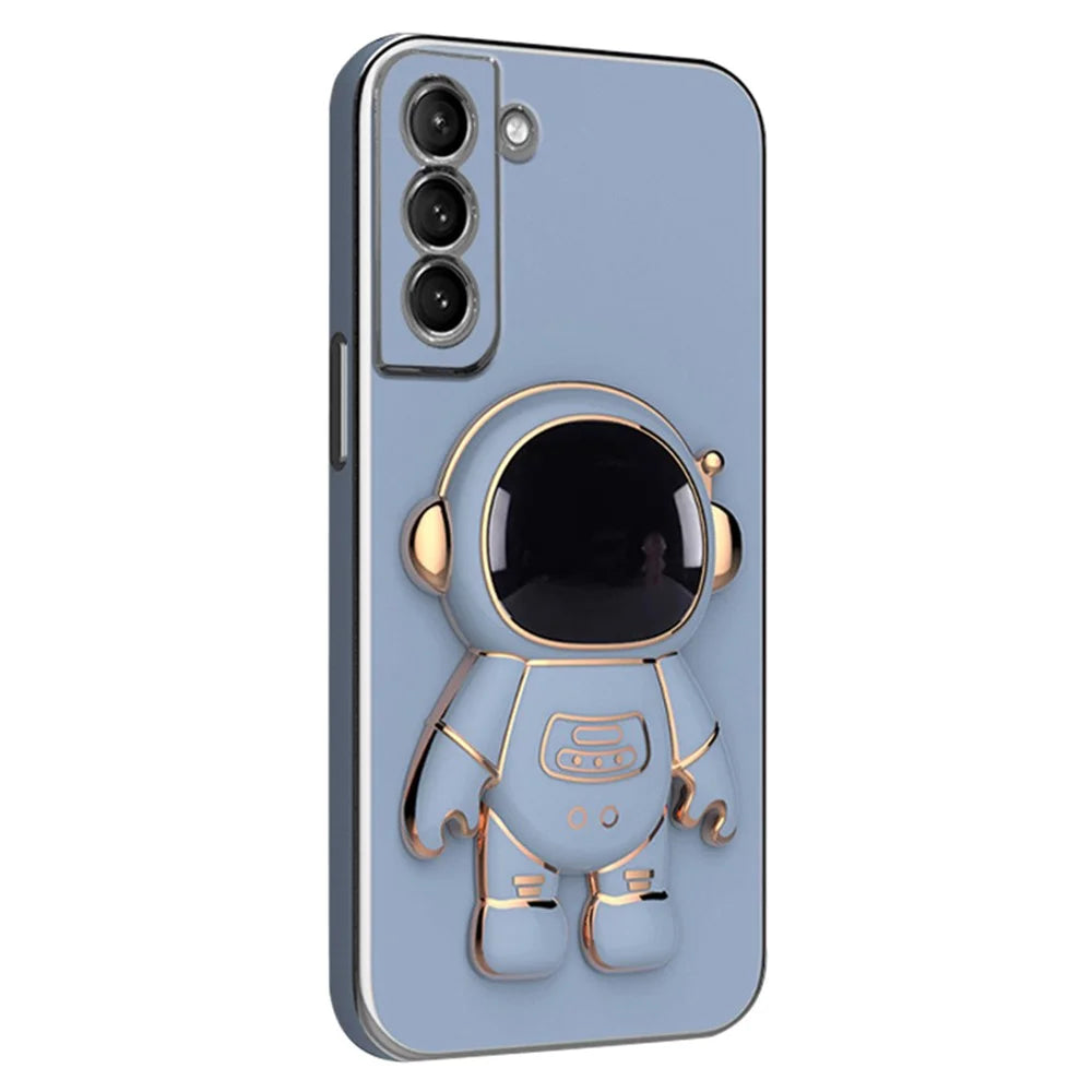 For Samsung Galaxy S22 5G Electroplating Astronaut Kickstand TPU Case Anti-drop Phone Shell - Blue - 1