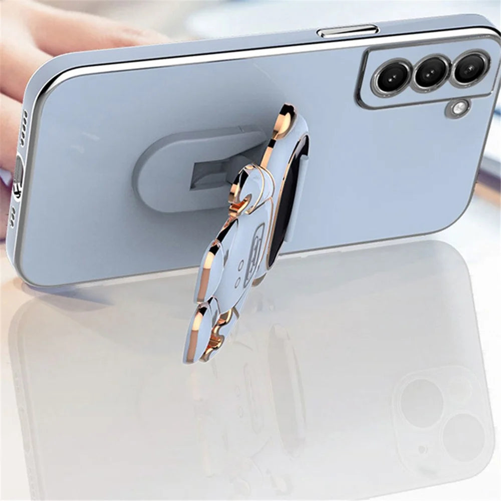 For Samsung Galaxy S22 5G Electroplating Astronaut Kickstand TPU Case Anti-drop Phone Shell - Blue - 2