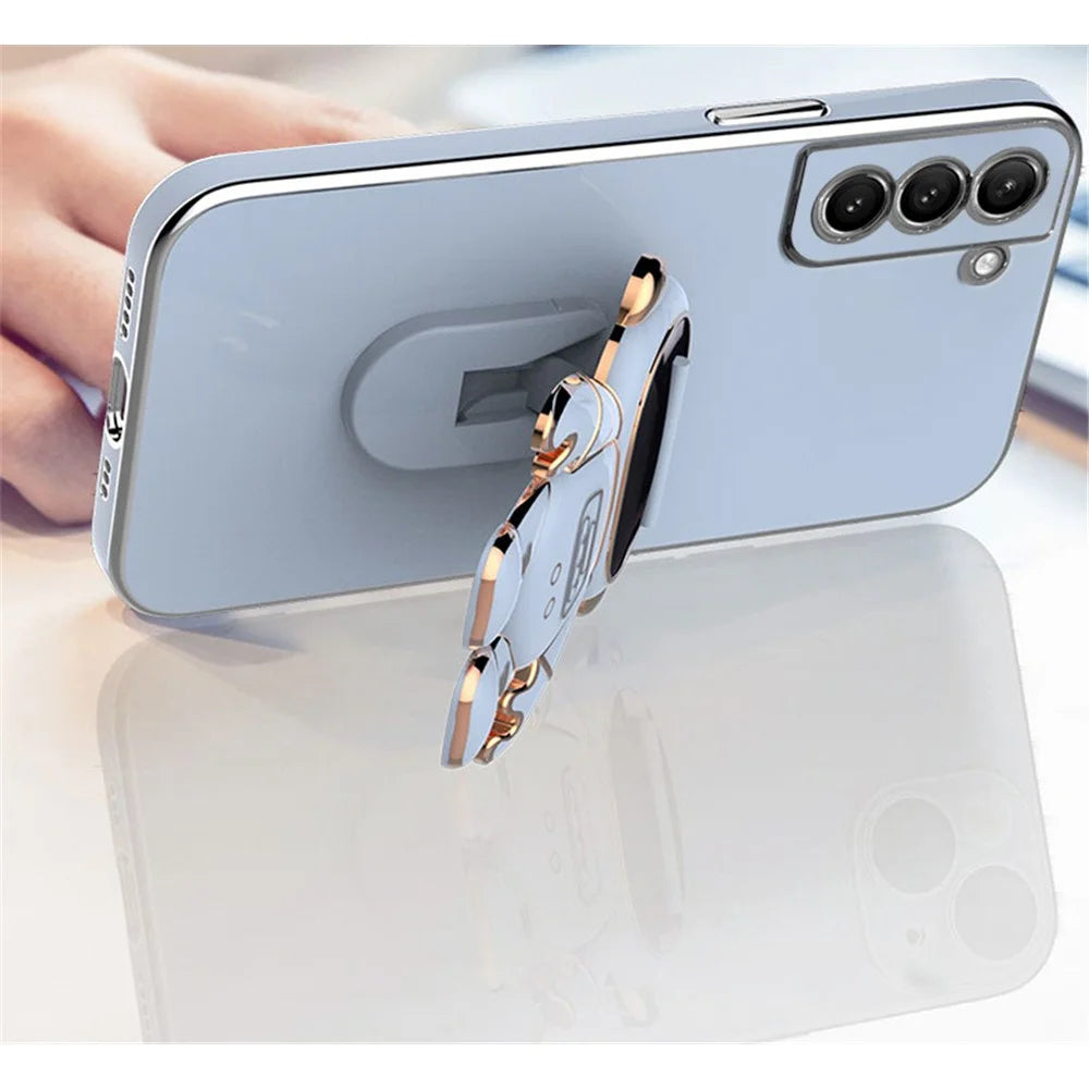 For Samsung Galaxy S22 5G Electroplating Astronaut Kickstand TPU Case Anti-drop Phone Shell - Blue - 3