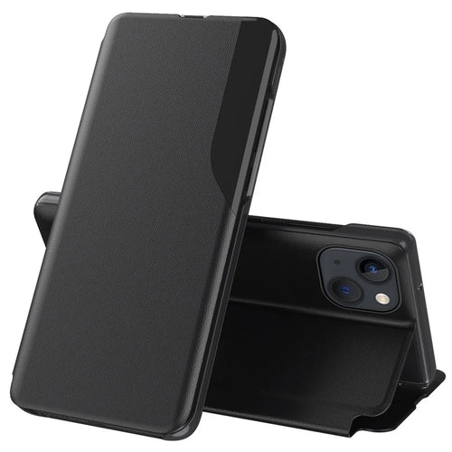 For iPhone 14 Phone Case Folio Flip PU Leather Stand Cover - Black - 1