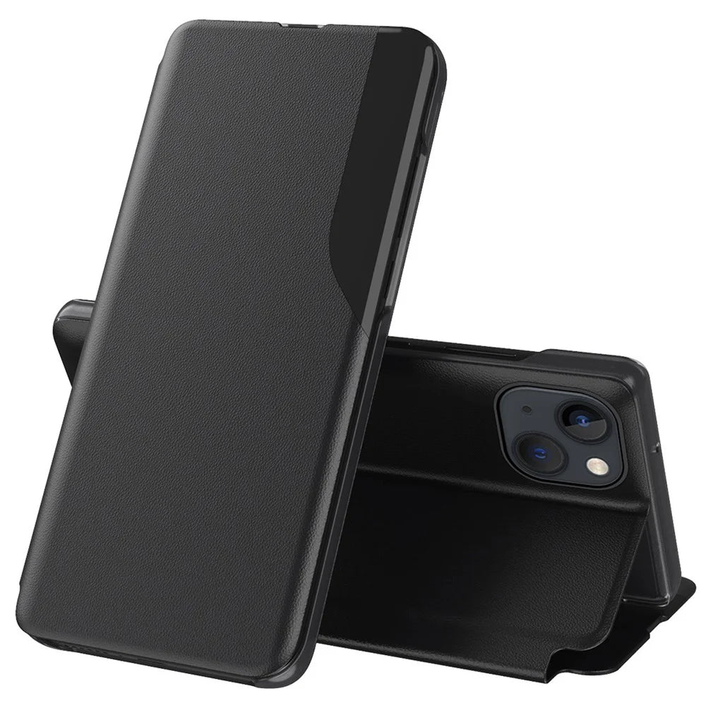 For iPhone 14 Phone Case Folio Flip PU Leather Stand Cover - Black - 1