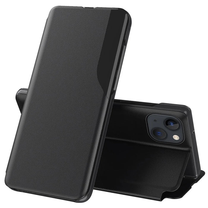 For iPhone 14 Phone Case Folio Flip PU Leather Stand Cover - Black - 1