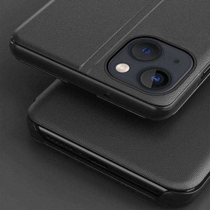 For iPhone 14 Phone Case Folio Flip PU Leather Stand Cover - Black - 4