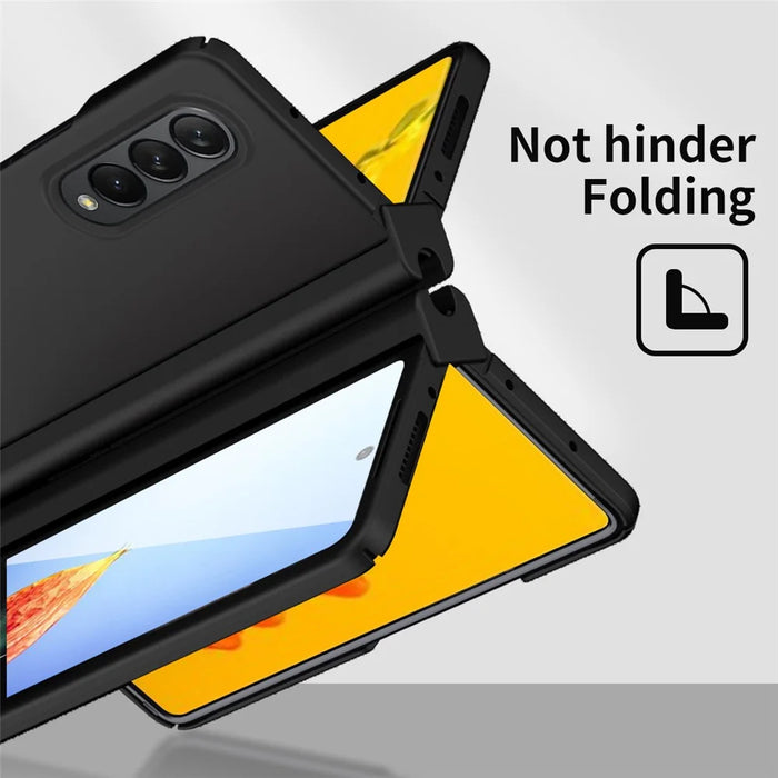 For Samsung Galaxy Z Fold4 5G Hard PC Hinge Design Phone Case Drop-proof Cover with Tempered Glass Screen Protector + Stylus Pen - Black - 2