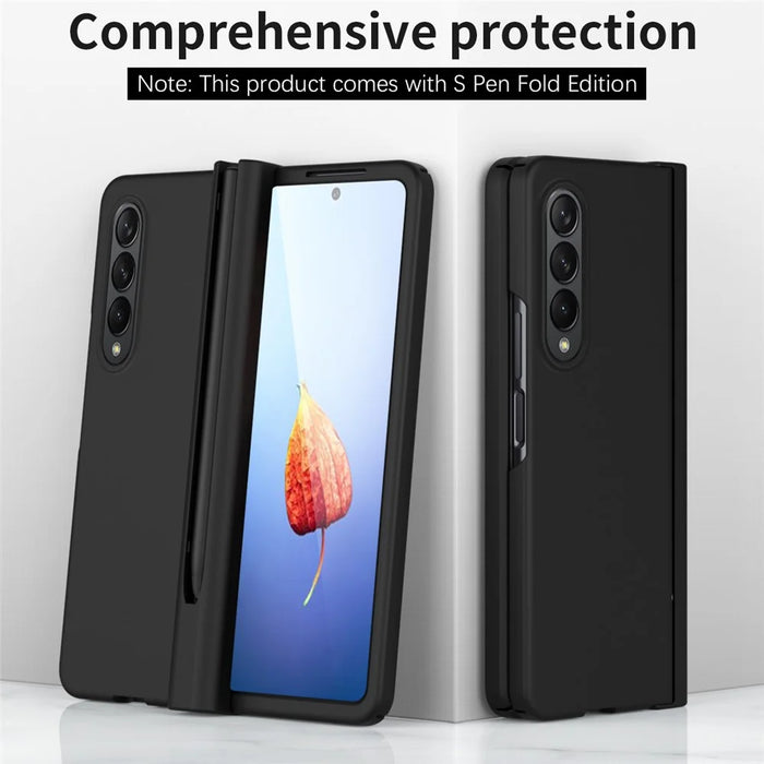 For Samsung Galaxy Z Fold4 5G Hard PC Hinge Design Phone Case Drop-proof Cover with Tempered Glass Screen Protector + Stylus Pen - Black - 6