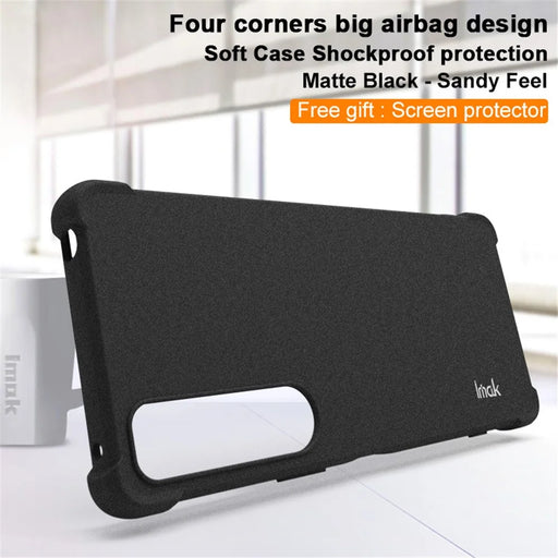 IMAK Matte TPU Case for Sony Xperia 1 IV 5G, Four Corner Airbags Shockproof Phone Cover with Screen Protector - Black - 2