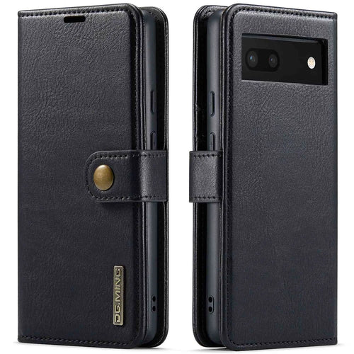 DG.MING For Google Pixel 6a Split Leather Wallet Stand Case Detachable 2-in-1 Phone Protective Cover - Black - 1