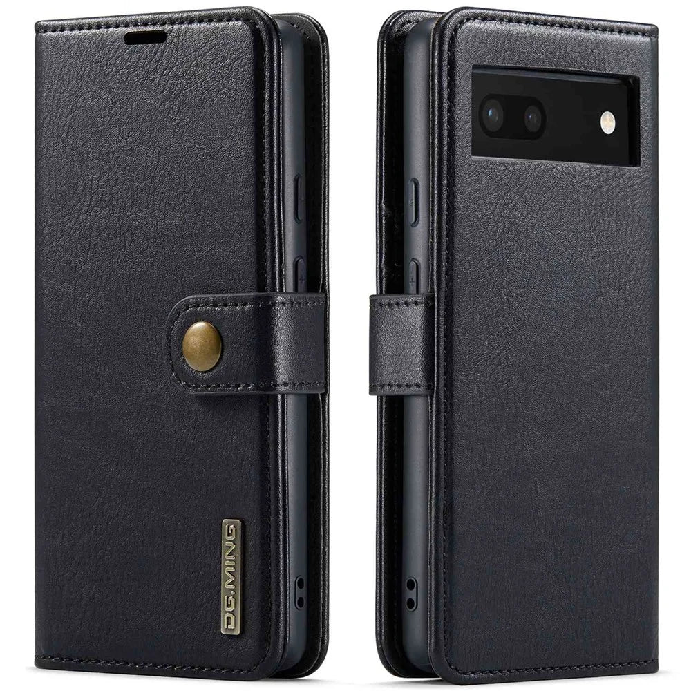 DG.MING For Google Pixel 6a Split Leather Wallet Stand Case Detachable 2-in-1 Phone Protective Cover - Black - 1