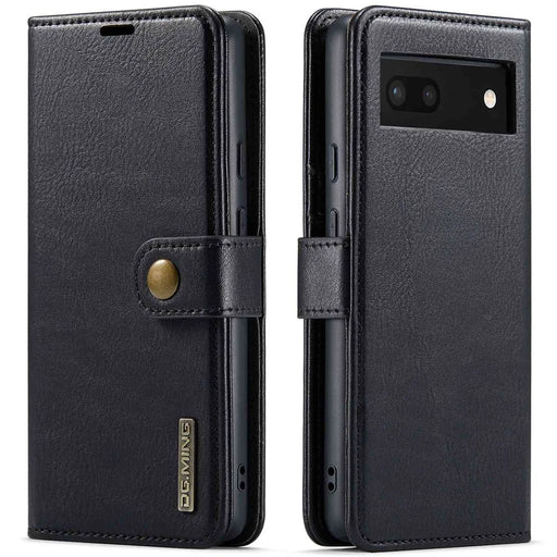 DG.MING For Google Pixel 6a Split Leather Wallet Stand Case Detachable 2-in-1 Phone Protective Cover - Black - 1