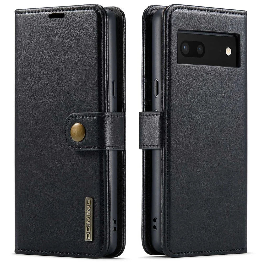 DG.MING For Google Pixel 7 5G Magnetic Absorption Split Leather Case Wallet Stand Detachable Phone Cover - Black - 1