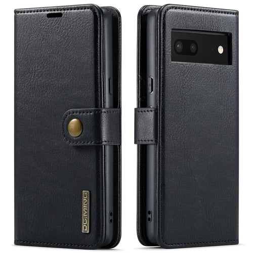 DG.MING For Google Pixel 7 5G Magnetic Absorption Split Leather Case Wallet Stand Detachable Phone Cover - Black - 1