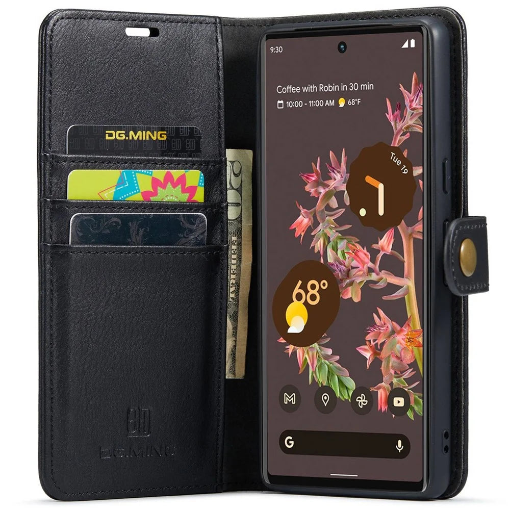 DG.MING For Google Pixel 7 5G Magnetic Absorption Split Leather Case Wallet Stand Detachable Phone Cover - Black - 2