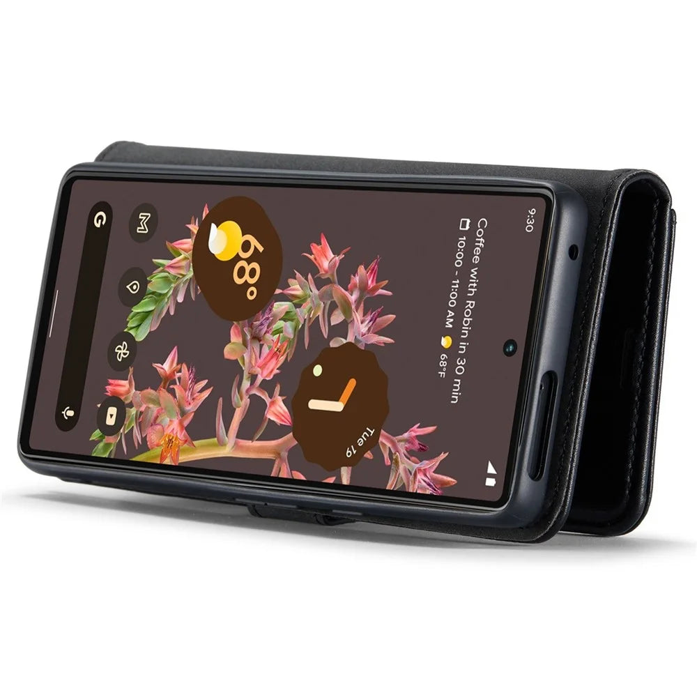 DG.MING For Google Pixel 7 5G Magnetic Absorption Split Leather Case Wallet Stand Detachable Phone Cover - Black - 3