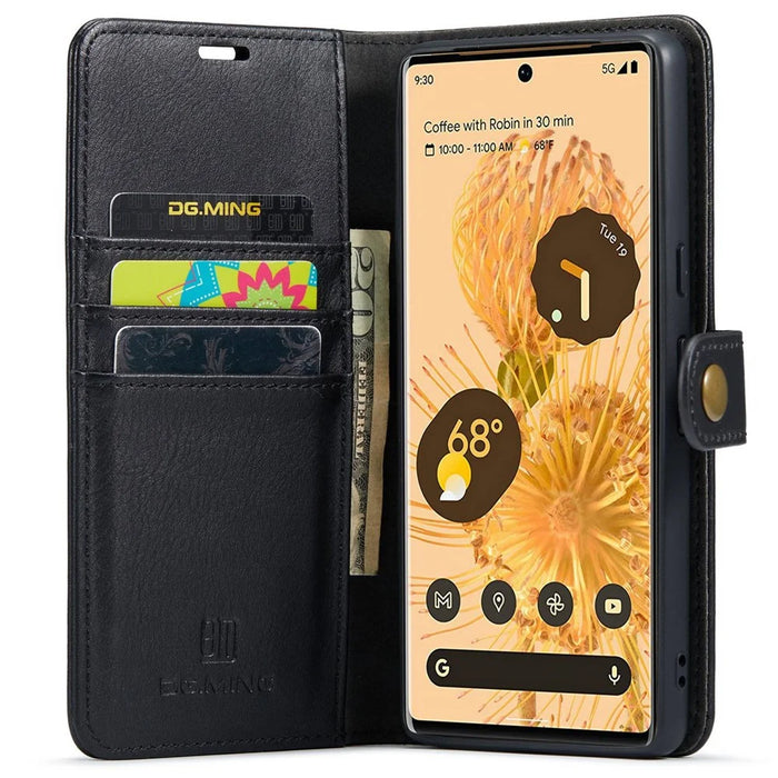 DG.MING For Google Pixel 7 Pro 5G Detachable 2-in-1 Phone Case Split Leather Wallet Stand Drop-proof Protective Cover - Black - 2