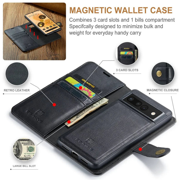 DG.MING For Google Pixel 7 Pro 5G Detachable 2-in-1 Phone Case Split Leather Wallet Stand Drop-proof Protective Cover - Black - 4
