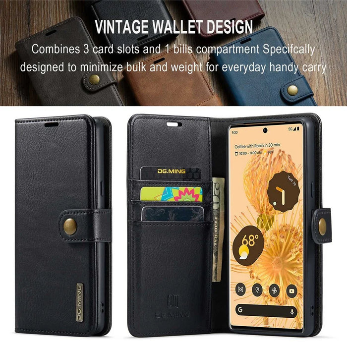 DG.MING For Google Pixel 7 Pro 5G Detachable 2-in-1 Phone Case Split Leather Wallet Stand Drop-proof Protective Cover - Black - 5