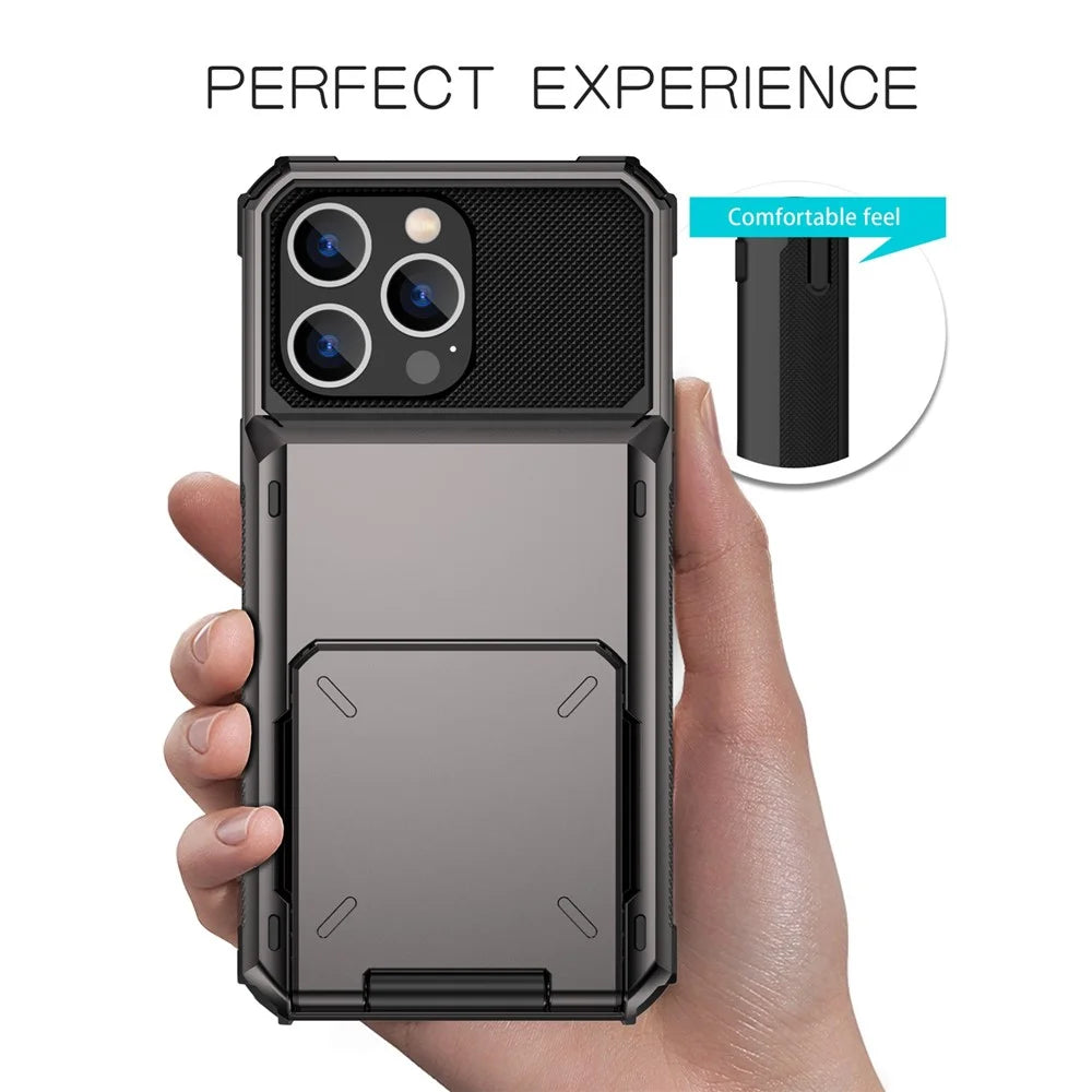 For iPhone 14 Plus 6.7 inch Phone Flip Card Holder Wear-resistant TPU + PC Phone Case Protective Shell - Black - 3