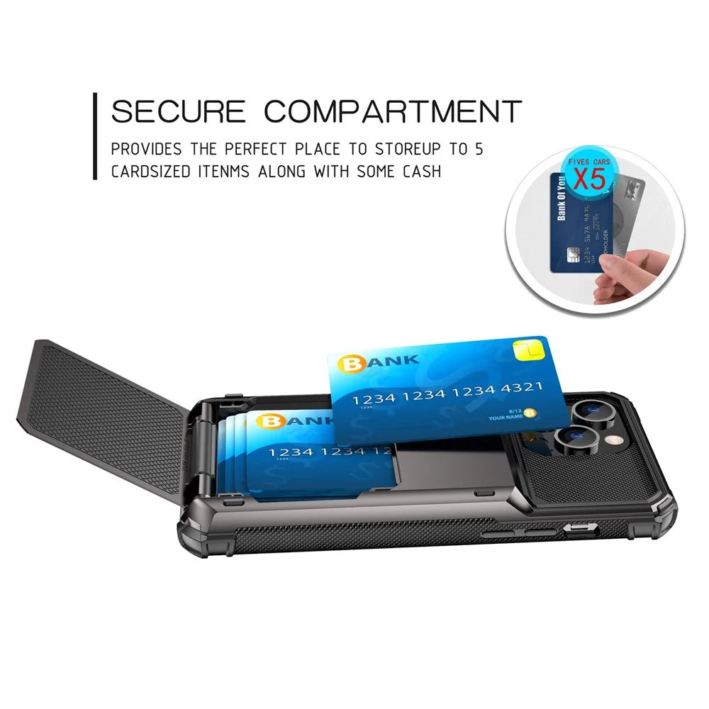 For iPhone 14 Pro Max 6.7 inch Anti-scratch TPU + PC Hybrid Phone Case Flip Card Holder Drop Resistant Phone Cover Protector - Black - 4