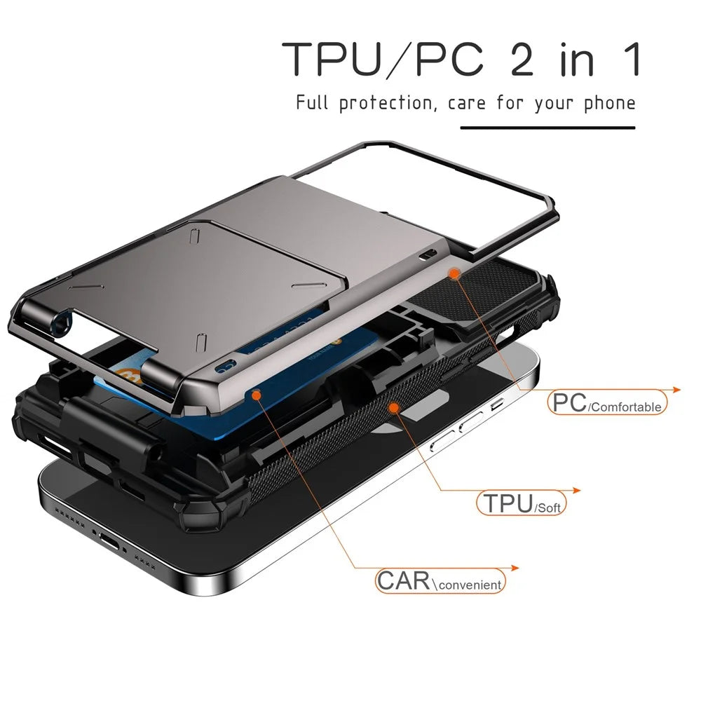 For iPhone 14 Pro Max 6.7 inch Anti-scratch TPU + PC Hybrid Phone Case Flip Card Holder Drop Resistant Phone Cover Protector - Black - 5