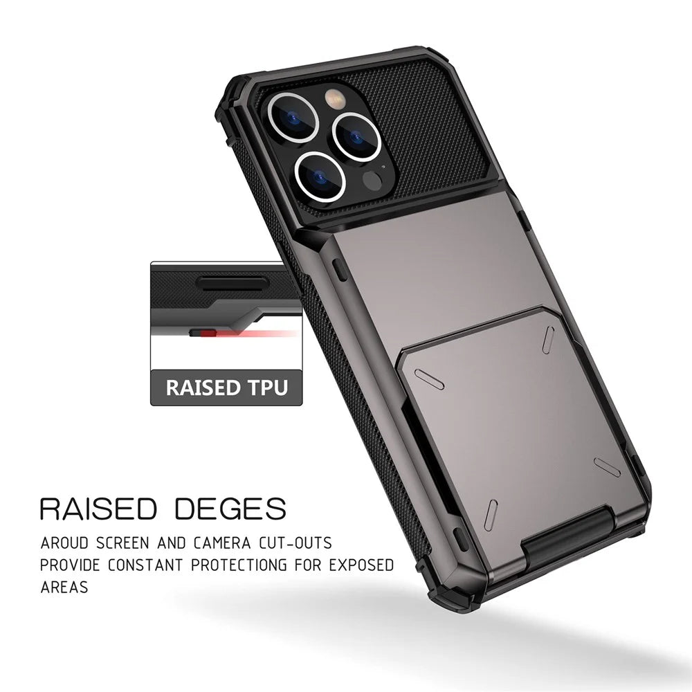 For iPhone 14 Pro Max 6.7 inch Anti-scratch TPU + PC Hybrid Phone Case Flip Card Holder Drop Resistant Phone Cover Protector - Black - 7