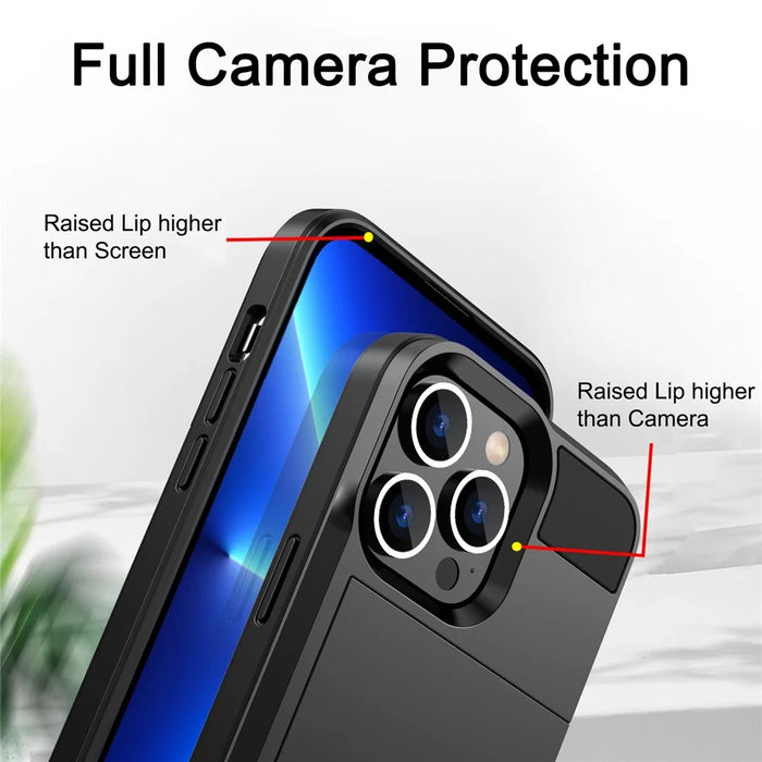For iPhone 14 Plus 6.7 inch Drop-proof Phone Case PC + TPU Scratch-resistant Mobile Phone Cover with Sliding Card Slot - Black - 4