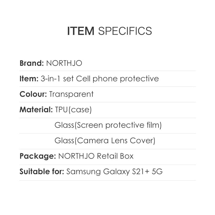 NORTHJO For Samsung Galaxy S21+ 5G Anti-explosion Tempered Glass Screen Protector Back Camera Lens Cover Soft TPU Phone Case - 6