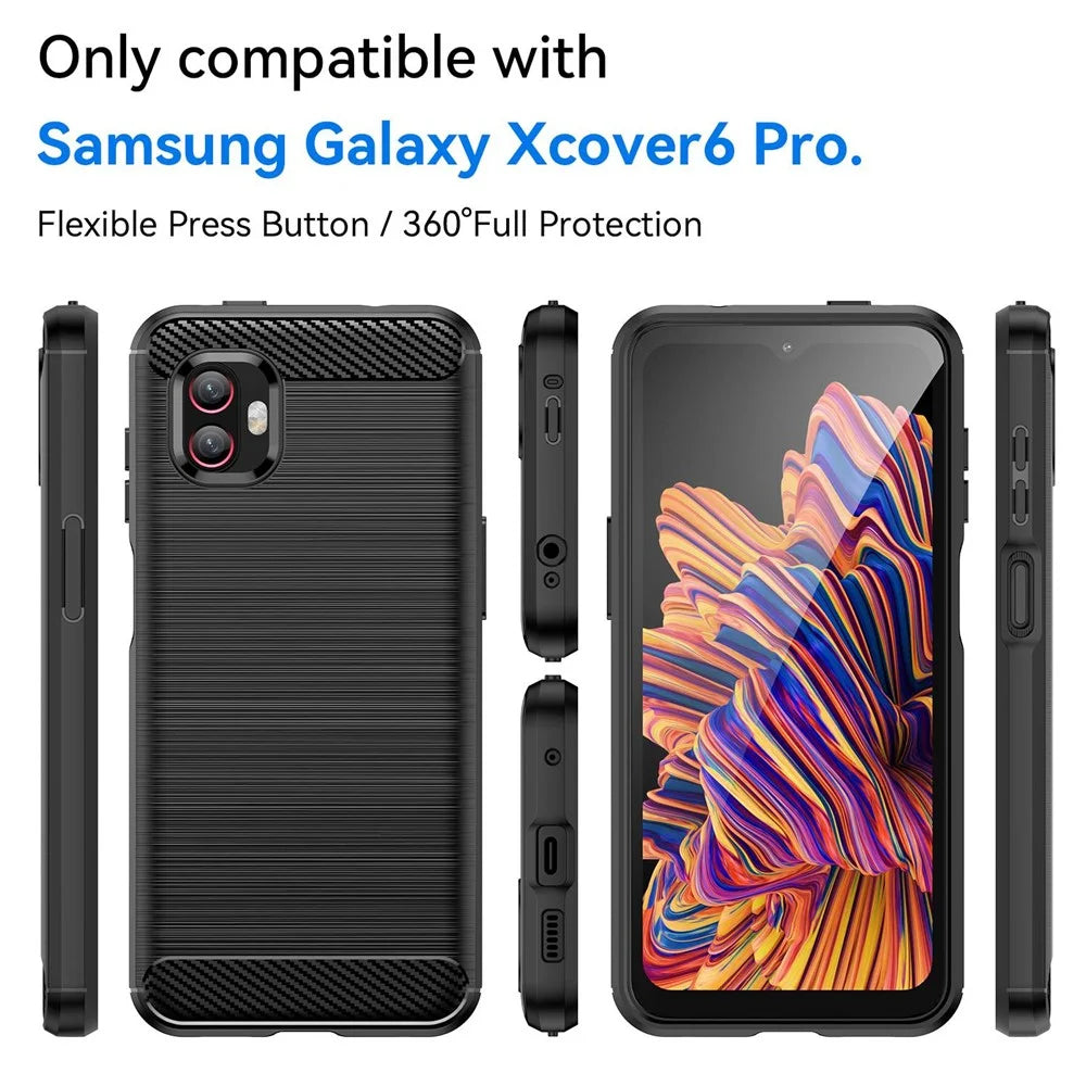 For Samsung Galaxy Xcover6 Pro 5G/Xcover Pro 2 5G Anti-drop TPU Phone Case Carbon Fiber Texture Brushed Surface Wear-resistant Cover - Black - 2