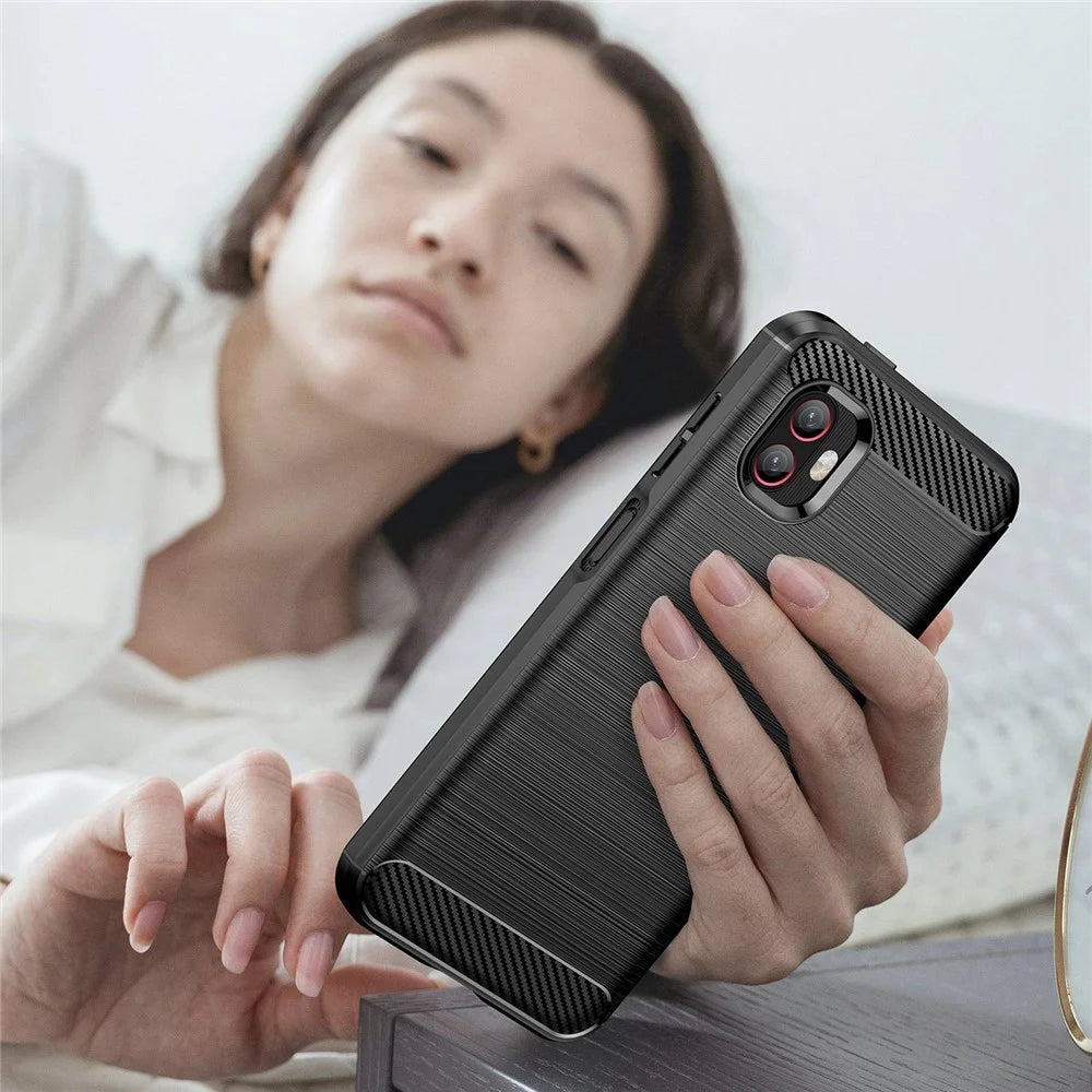 For Samsung Galaxy Xcover6 Pro 5G/Xcover Pro 2 5G Anti-drop TPU Phone Case Carbon Fiber Texture Brushed Surface Wear-resistant Cover - Black - 7