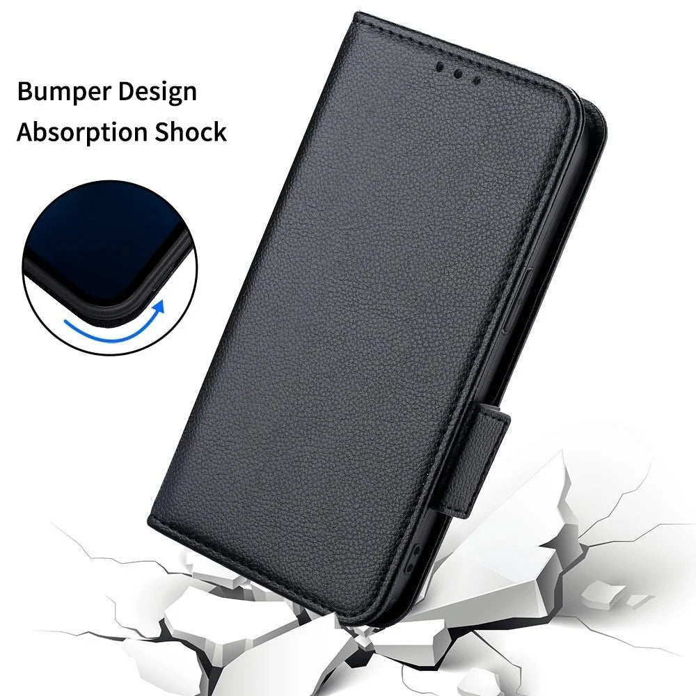 For Samsung Galaxy Z Fold2 5G Litchi Texture Shockproof Phone Case PU Leather Double Magnetic Clasp Cover with Stand Wallet - Black - 5
