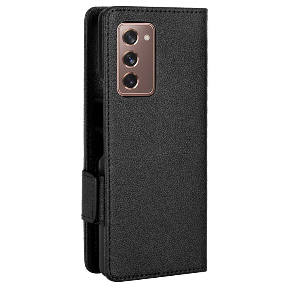 For Samsung Galaxy Z Fold2 5G Litchi Texture Shockproof Phone Case PU Leather Double Magnetic Clasp Cover with Stand Wallet - Black - 7