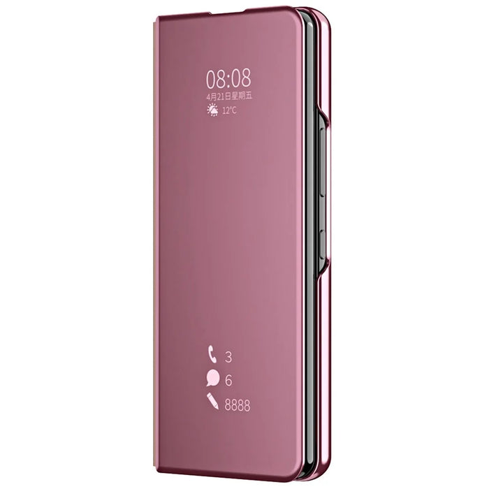 For Samsung Galaxy Z Fold4 5G PC Mirror Surface View Window Case Stand Auto-absorbed Magnetic Anti-fall Phone Cover - Pink - 2