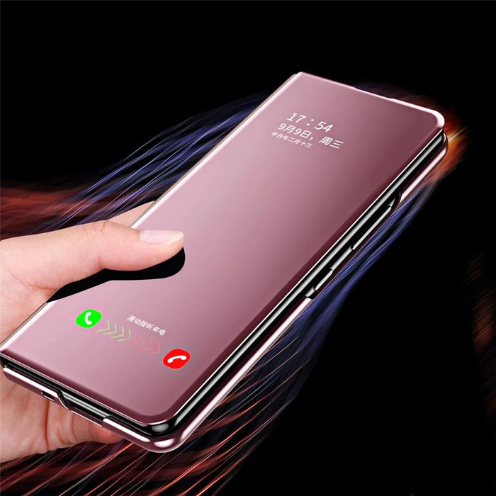 For Samsung Galaxy Z Fold4 5G PC Mirror Surface View Window Case Stand Auto-absorbed Magnetic Anti-fall Phone Cover - Pink - 3