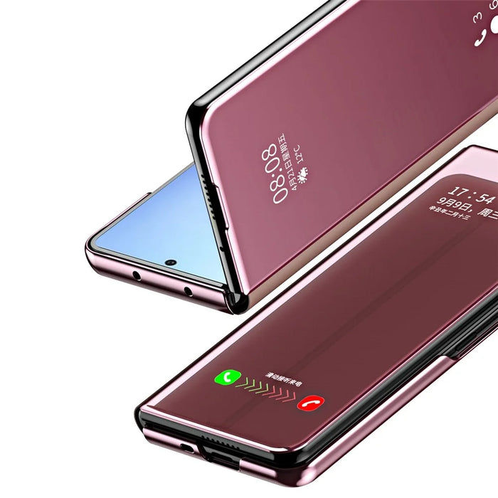 For Samsung Galaxy Z Fold4 5G PC Mirror Surface View Window Case Stand Auto-absorbed Magnetic Anti-fall Phone Cover - Pink - 6