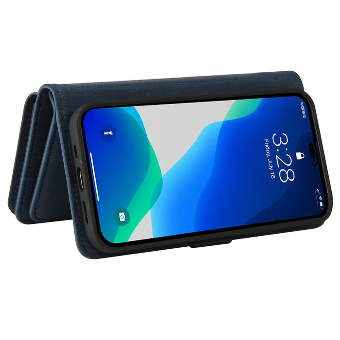 For iPhone 14 Pro Max Zipper Wallet Case with 15 Card Slots and Strap Leather Phone Cover - Blue - 2