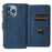 For iPhone 14 Pro Max Zipper Wallet Case with 15 Card Slots and Strap Leather Phone Cover - Blue - 7